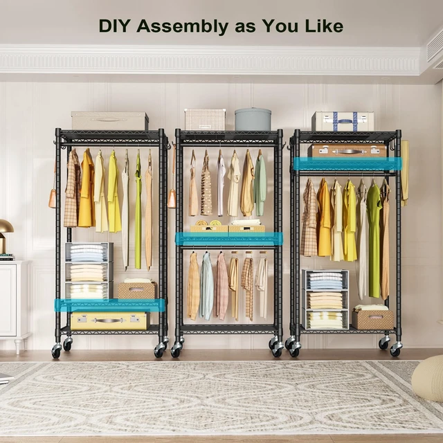 Alt view image 3 of 7 - Rolling Clothes Rack, Clothing Racks for Hanging Clothes, Black | P3 Mini Heavy Duty Garment Rack with Wheels, Freestanding Portable Closet Racks 23.6'' W x 14'' D x 78.5'' H, Max Load 430Lbs