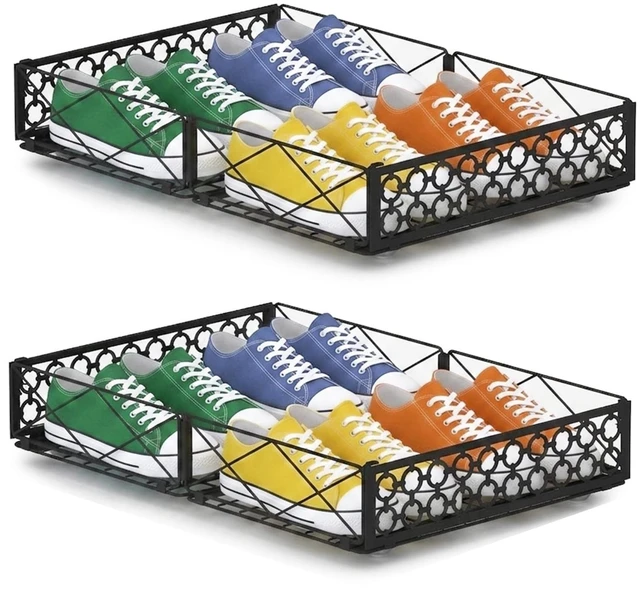 Main image of Under Bed Storage with Wheels, Low Profile Rolling Organizer Bins | Ultra-low 5.4" Height, 360° Swivel Casters, Strong Metal Containers Hold Shoes, Clothing, Toys, Dorm & Home Use, 2 Pack