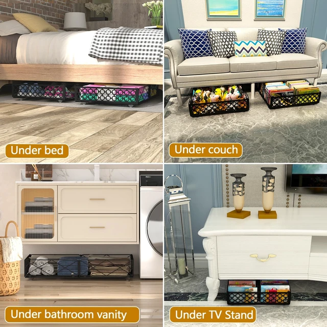 Alt view image 6 of 7 - Under Bed Storage with Wheels, Low Profile Rolling Organizer Bins | Ultra-low 5.4" Height, 360° Swivel Casters, Strong Metal Containers Hold Shoes, Clothing, Toys, Dorm & Home Use, 2 Pack