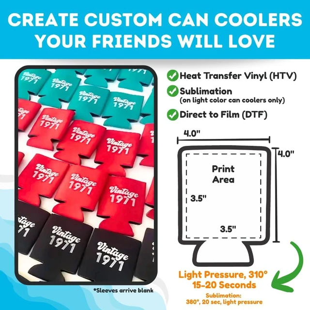Alt view image 3 of 3 - Blank Can Cooler Sleeves in Bulk, 12 oz, 100-Pack, White | Sublimation, DTF, Heat Press Vinyl, HTV, Plain Regular Coolers, Soft Sleeve Blanks for Beer Cans and Bottles, Drink Insulator