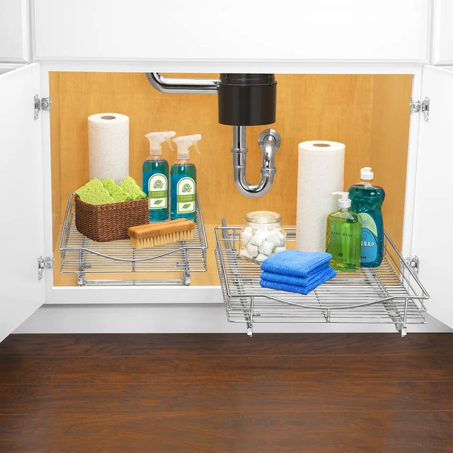 Alt view image 5 of 7 - Pull Out Cabinet Organizer, Kitchen Slide Out Drawer | 14W x 21D chrome rollout shelf creates easy-access storage for cookware, pantry items and kitchen essentials inside cabinets