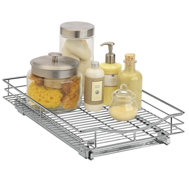 Alt view image 7 of 7 - Pull Out Cabinet Organizer, Kitchen Slide Out Drawer | 14W x 21D chrome rollout shelf creates easy-access storage for cookware, pantry items and kitchen essentials inside cabinets
