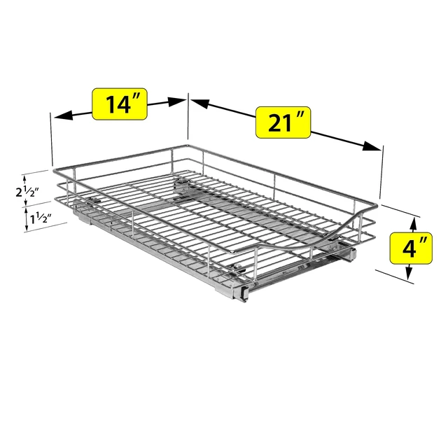 Alt view image 4 of 7 - Pull Out Cabinet Organizer, Kitchen Slide Out Drawer | 14W x 21D chrome rollout shelf creates easy-access storage for cookware, pantry items and kitchen essentials inside cabinets