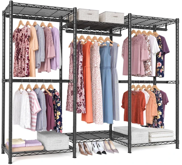 Main image of Closet Organizers and Storage, Clothes Rack with Shelves | Freestanding Wardrobe Closet for Bedroom, 68.7 x 15.8 x 76 inch, Matte Black and Ink Black, DALTEN Collection ULGR433B01