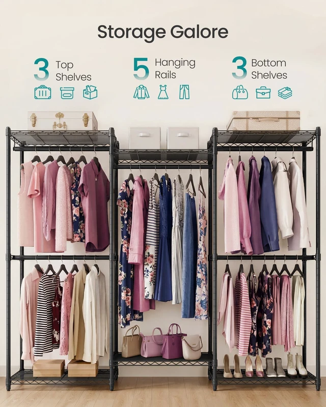 Alt view image 2 of 7 - Closet Organizers and Storage, Clothes Rack with Shelves | Freestanding Wardrobe Closet for Bedroom, 68.7 x 15.8 x 76 inch, Matte Black and Ink Black, DALTEN Collection ULGR433B01