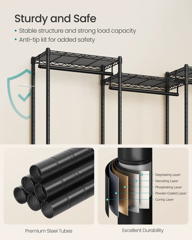 Alt view image 4 of 7 - Closet Organizers and Storage, Clothes Rack with Shelves | Freestanding Wardrobe Closet for Bedroom, 68.7 x 15.8 x 76 inch, Matte Black and Ink Black, DALTEN Collection ULGR433B01
