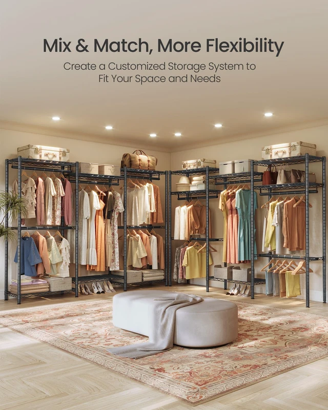 Alt view image 6 of 7 - Closet Organizers and Storage, Clothes Rack with Shelves | Freestanding Wardrobe Closet for Bedroom, 68.7 x 15.8 x 76 inch, Matte Black and Ink Black, DALTEN Collection ULGR433B01
