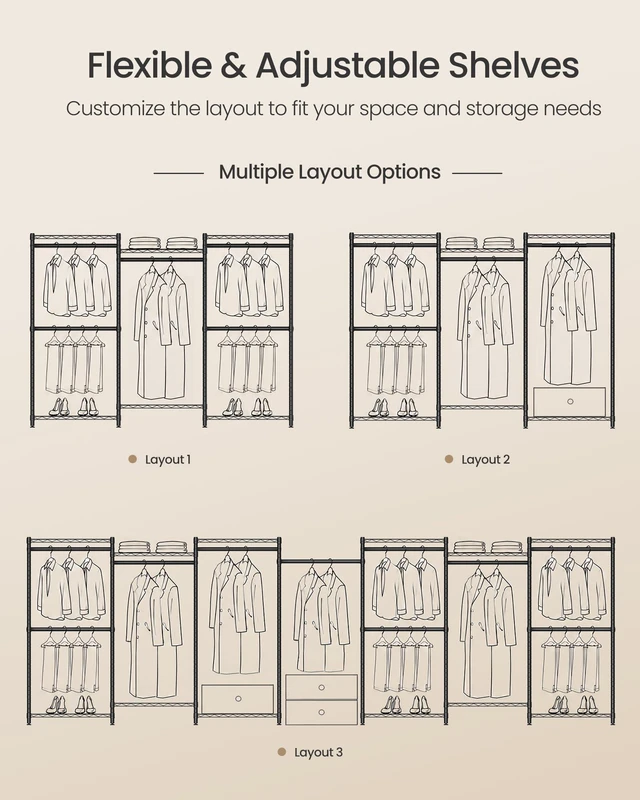 Alt view image 7 of 7 - Closet Organizers and Storage, Clothes Rack with Shelves | Freestanding Wardrobe Closet for Bedroom, 68.7 x 15.8 x 76 inch, Matte Black and Ink Black, DALTEN Collection ULGR433B01