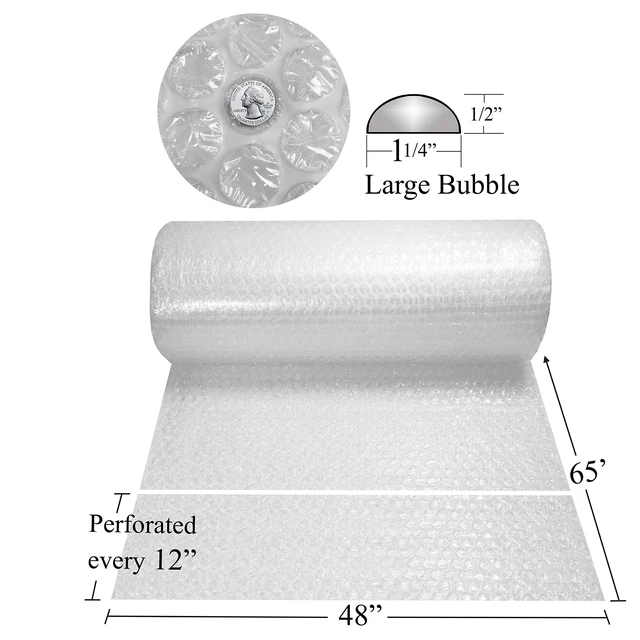 Alt view image 2 of 7 - Bubble Roll Wrap - 48" Wide x 65' - Large Bubbles 1/2" Perforated 12"
