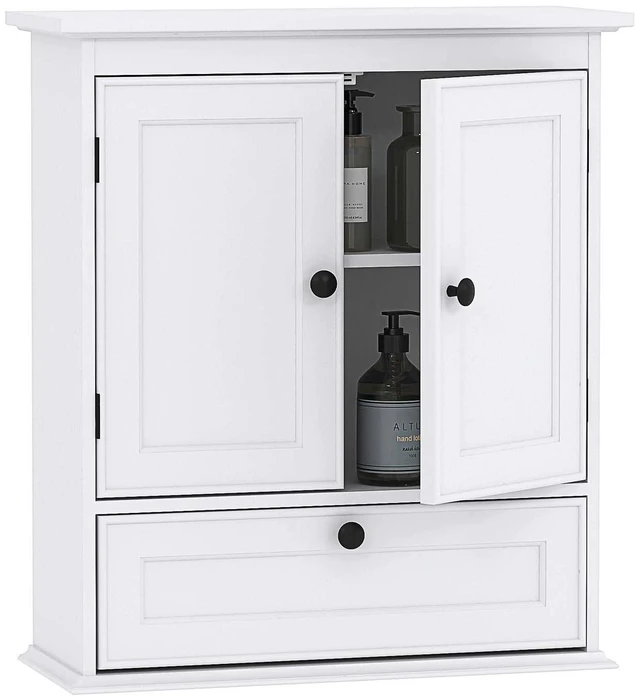 Main image of Bathroom Wall Cabinet, White Medicine Cabinet with Doors | Adjustable Shelf, Lower Tilt-Out Cube, Engineered Wood, Space-Saving Concealed Storage for Toiletries, Towels, or Medicine