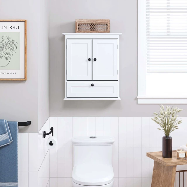 Alt view image 2 of 7 - Bathroom Wall Cabinet, White Medicine Cabinet with Doors | Adjustable Shelf, Lower Tilt-Out Cube, Engineered Wood, Space-Saving Concealed Storage for Toiletries, Towels, or Medicine
