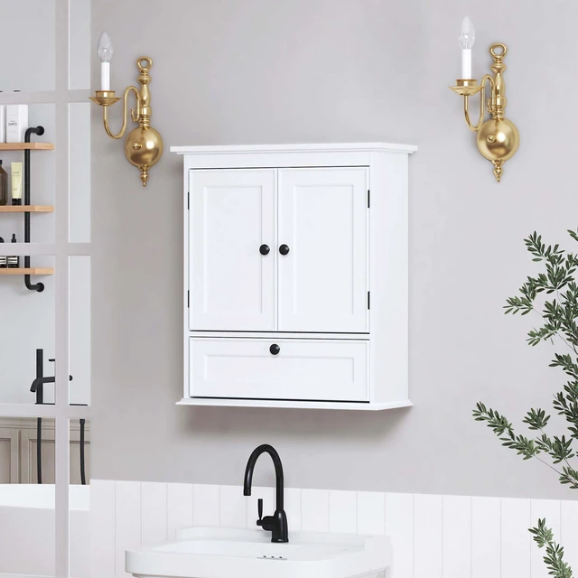 Alt view image 5 of 7 - Bathroom Wall Cabinet, White Medicine Cabinet with Doors | Adjustable Shelf, Lower Tilt-Out Cube, Engineered Wood, Space-Saving Concealed Storage for Toiletries, Towels, or Medicine