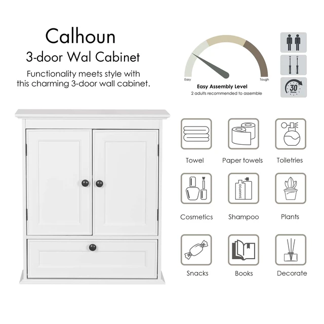 Alt view image 6 of 7 - Bathroom Wall Cabinet, White Medicine Cabinet with Doors | Adjustable Shelf, Lower Tilt-Out Cube, Engineered Wood, Space-Saving Concealed Storage for Toiletries, Towels, or Medicine