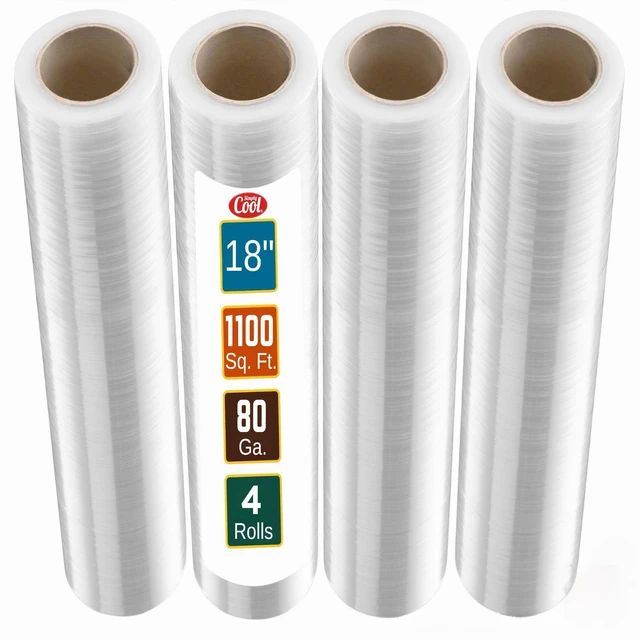 Main image of 4 Pack Stretch Wrap 18 Inch 80 Gauge Shrink Wrap | Plastic Wrap for Moving Boxes, Furniture, Heavy Duty Industrial Strength Pallet and Moving Supplies Packing Stretch Film
