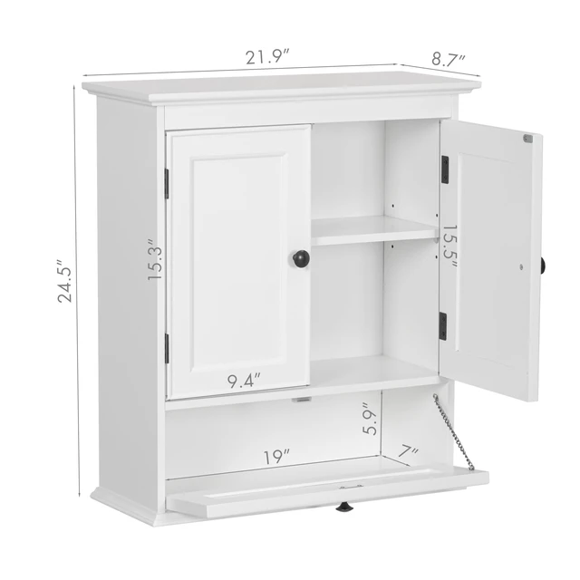 Alt view image 7 of 7 - Bathroom Wall Cabinet, White Medicine Cabinet with Doors | Adjustable Shelf, Lower Tilt-Out Cube, Engineered Wood, Space-Saving Concealed Storage for Toiletries, Towels, or Medicine