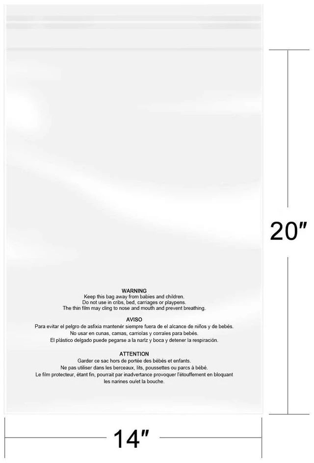 Alt view image 2 of 6 - 500 Count - 14" x 20" Clear Plastic Poly Bags with Suffocation Warning