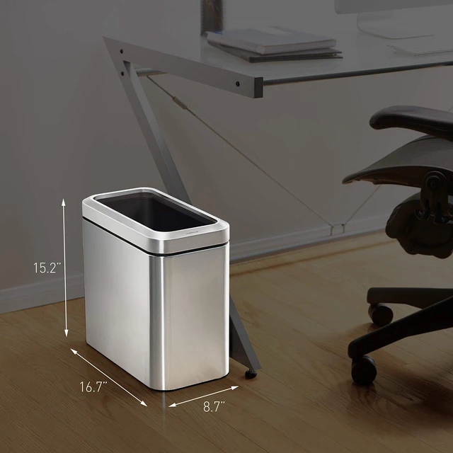 Alt view image 4 of 5 - Slim Open Trash Can, 25L, 6.6 Gallon, Commercial Office for Conference Rooms, Hotel Rooms, Reception, Heavy Duty Stainless Steel, ADA-Compliant, Brushed