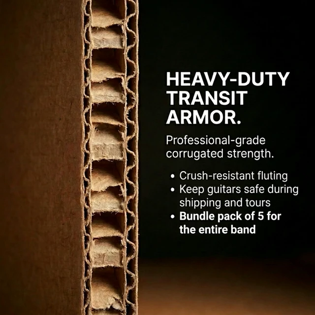 Alt view image 3 of 7 - Heavy-Duty Guitar Shipping Boxes (Pack of 5) 18" x 6" x 45" Corrugated Cardboard Box for Acoustic & Electric Guitars Professional Grade Reinforced Protection for Moving and Storage