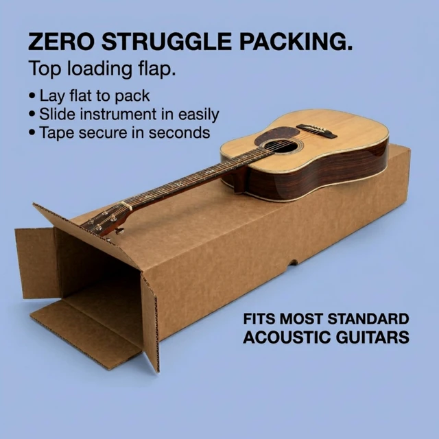 Alt view image 4 of 7 - Heavy-Duty Guitar Shipping Boxes (Pack of 5) 18" x 6" x 45" Corrugated Cardboard Box for Acoustic & Electric Guitars Professional Grade Reinforced Protection for Moving and Storage
