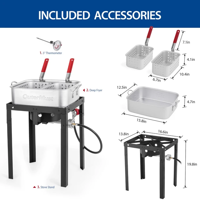 Alt view image 3 of 7 - 58,000 BTU Outdoor Fryer, 18 Qt. Deep Fryer Pot and 2 Inner Baskets, Ideal for Frying Fish, Chicken Wings, French Fries