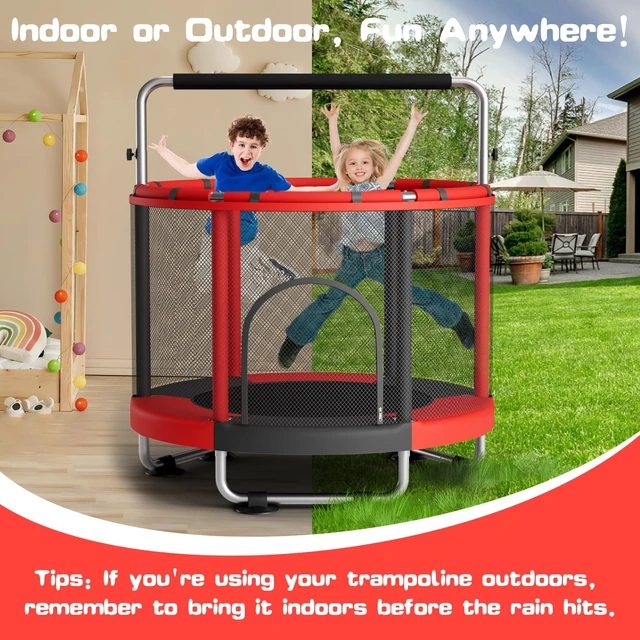 Alt view image 5 of 7 - 55" Trampoline for Kids with Enclosure, 440lbs Capacity Indoor & Outdoor Toddler Trampoline with Adjustable Gymnastics Bar & Toys, Gifts for Boys & Girls