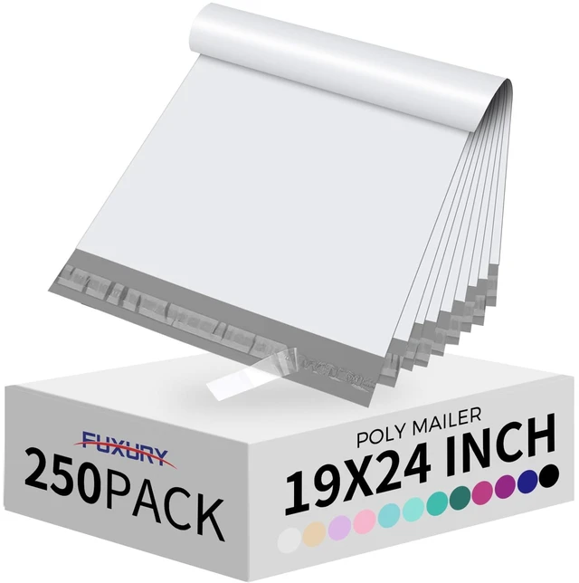Main image of Poly Mailers 19x24Inch 250Pcs,Waterproof Shipping Bags for Clothing | Strong Adhesive Shipping Envelopes for Small Business,Self Seal Heavy Duty Poly Mailer Bags,Flexible Mailing Bags White