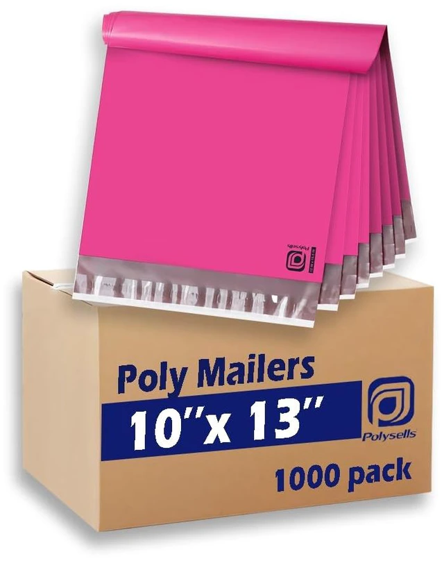 Main image of 1000 pcs 10x13 Inches Pink Poly Mailers Shipping Envelopes, Strong Adhesive Sealing, Waterproof, and Tear-resistant Postal Mailing Bags for Clothing, Books, and Accessories