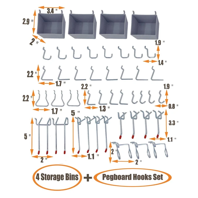 Alt view image 3 of 7 - Garage Pegboard Storage Organizer - 48pcs Pegboard Hooks Set | 48x24 Inch Pegboard Tool Organizer with 40Pcs Peg Board Hooks & 4 Storage Bins (Black)