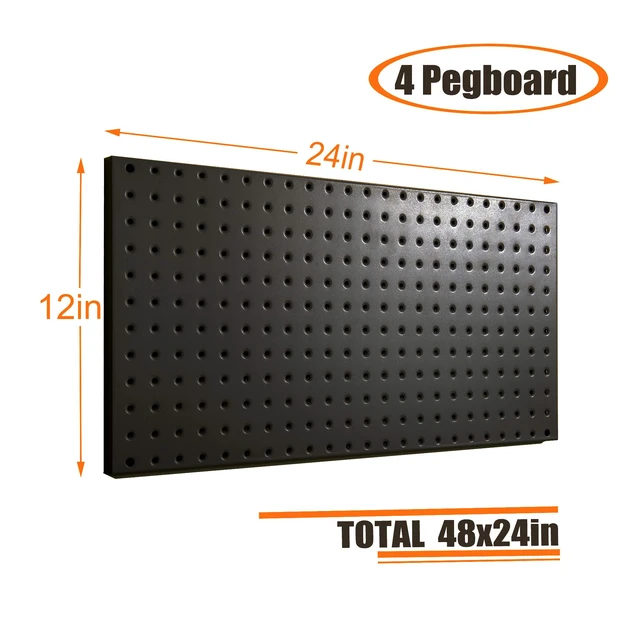 Alt view image 2 of 7 - Garage Pegboard Storage Organizer - 48pcs Pegboard Hooks Set | 48x24 Inch Pegboard Tool Organizer with 40Pcs Peg Board Hooks & 4 Storage Bins (Black)