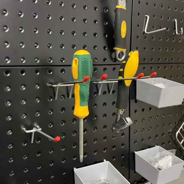 Alt view image 7 of 7 - Garage Pegboard Storage Organizer - 48pcs Pegboard Hooks Set | 48x24 Inch Pegboard Tool Organizer with 40Pcs Peg Board Hooks & 4 Storage Bins (Black)