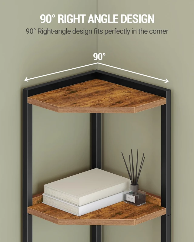 Alt view image 5 of 7 - Corner Shelf Stand 7-Tier Corner Bookshelf Storage Standing Shelf | Bookcase Plant Stand with Metal Frame for Living Room, Home Office, Bedroom, Rustic Brown CS07001B