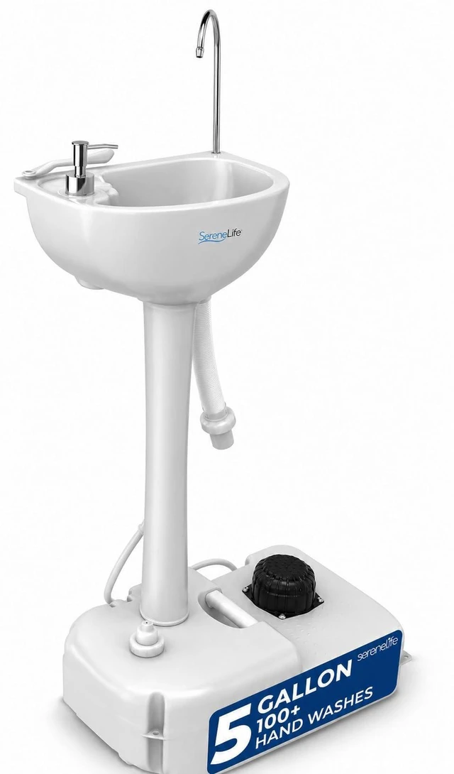 Main image of Portable Hand Wash Sink Station w/Foot Pump 5+ Gallon | Hands-free foot pump, 5+ gal tank, soap dispenser, wheels, quick setup, portable hygiene station for outdoor use