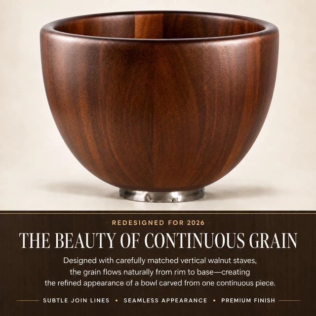Alt view image 2 of 4 - Premium Solid Walnut Wood Mixing Bowl Compatible with 4.5 & 5 QT Tilt-Head Models Natural Wooden Bowl with Stainless Steel Locking Base
