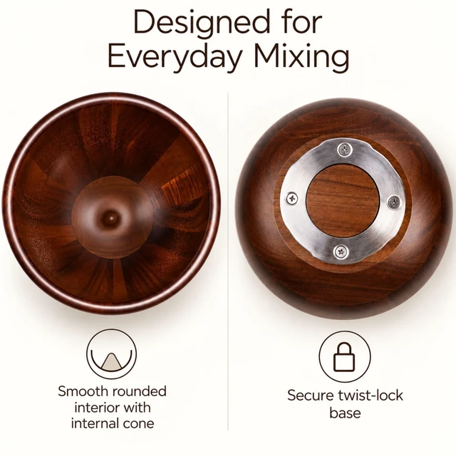 Alt view image 4 of 4 - Premium Solid Walnut Wood Mixing Bowl Compatible with 4.5 & 5 QT Tilt-Head Models Natural Wooden Bowl with Stainless Steel Locking Base