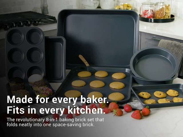 Alt view image 2 of 7 - Home 8 Piece Nesting Bakeware Set, Nonstick Cookie Sheets and Tins | 8 piece baking set, nonstick baking pan set, muffin pan, cake tins, nests into one 17.6in stack