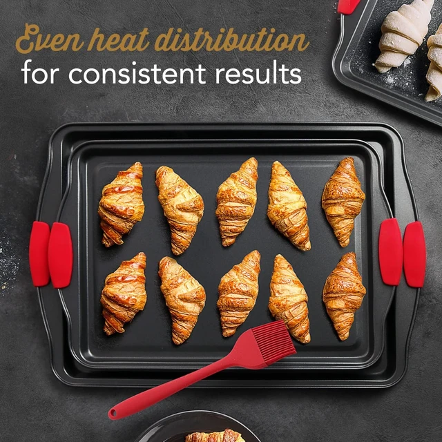 Alt view image 5 of 7 - Baking Sheet Set, 15 Piece Baking Pans Set, Cookie Sheets for Baking | Nonstick Bakeware Sets, Steel, Warp Resistant 450°F Oven Safe, Sheet Pans for Baking with Silicone Handles, BPA Free, Black