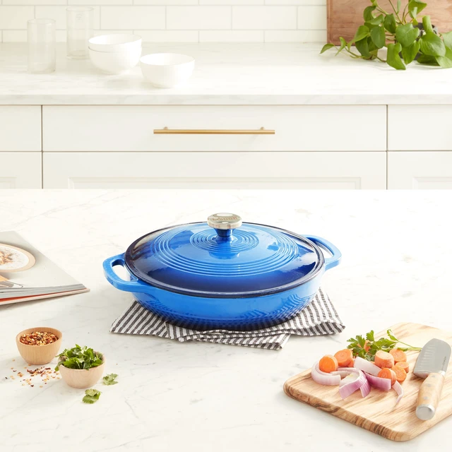 Alt view image 2 of 7 - Essential Enamel Cast Iron Braiser, 3.6 Quart, Caribbean Blue | Refrigerator- & Oven-Safe up to 500°F, Induction-Safe, Heat-Retaining, Non-Toxic Enamel Braiser Cookware