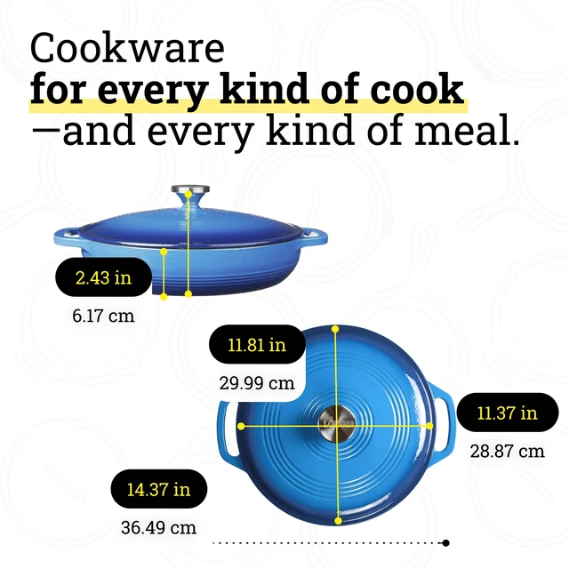 Alt view image 6 of 7 - Essential Enamel Cast Iron Braiser, 3.6 Quart, Caribbean Blue | Refrigerator- & Oven-Safe up to 500°F, Induction-Safe, Heat-Retaining, Non-Toxic Enamel Braiser Cookware