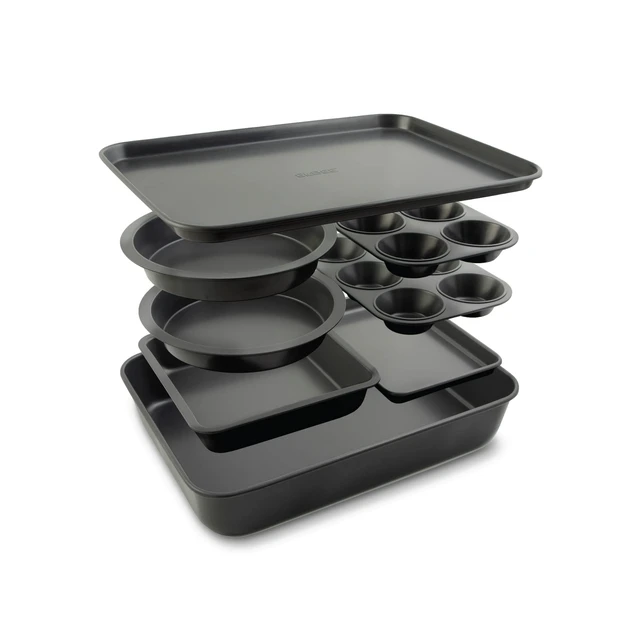 Alt view image 7 of 7 - Home 8 Piece Nesting Bakeware Set, Nonstick Cookie Sheets and Tins | 8 piece baking set, nonstick baking pan set, muffin pan, cake tins, nests into one 17.6in stack
