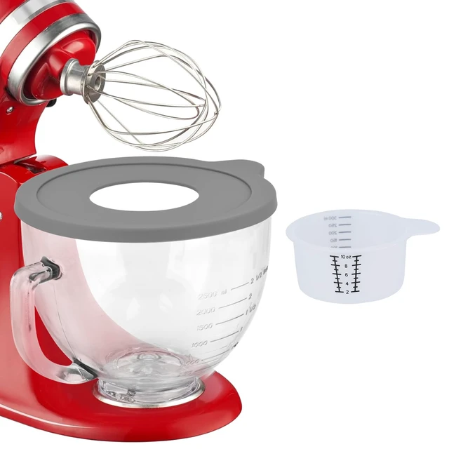 Alt view image 2 of 5 - Tilt-Head Stand Mixer Glass Bowl, 5 QT,Compatible with Kitchenaid Artisan&Classic Series,Glass Bowl with Lid,Mixer Bowl Cover to Prevent Spilling of Ingredients,Contemporary with Grey Lid
