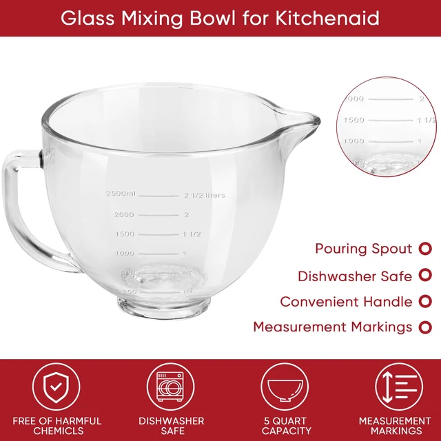 Alt view image 3 of 5 - Tilt-Head Stand Mixer Glass Bowl, 5 QT,Compatible with Kitchenaid Artisan&Classic Series,Glass Bowl with Lid,Mixer Bowl Cover to Prevent Spilling of Ingredients,Contemporary with Grey Lid