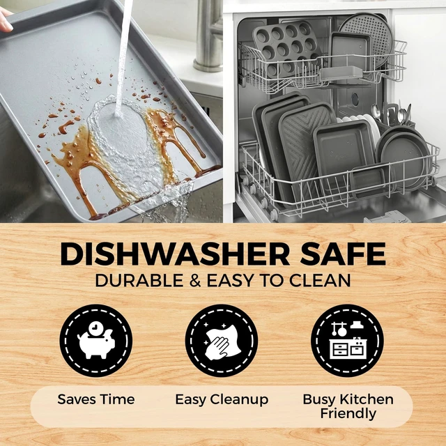 Alt view image 4 of 7 - Non-Stick 10-Piece Bakeware Set Carbon Steel with Even Heat Distribution, Oven Safe to 446°F, BPA-Free, Dishwasher Safe, Stackable Baking Tools for Easy Storage and Everyday Cooking - Gray