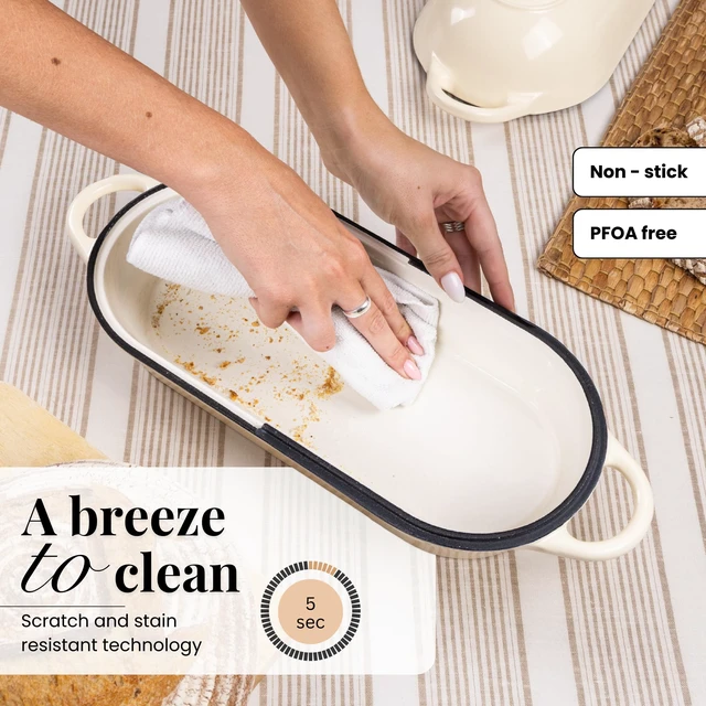 Alt view image 4 of 7 - Enamelled Cast Iron Bread Loaf Pot Dutch Oven For Sourdough Bread Baking Oven Safe Non Stick Bread Pot Rectangular, Cream, 34cm x 16cm