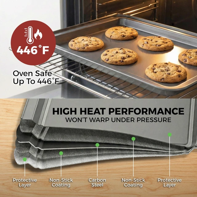 Alt view image 6 of 7 - Non-Stick 10-Piece Bakeware Set Carbon Steel with Even Heat Distribution, Oven Safe to 446°F, BPA-Free, Dishwasher Safe, Stackable Baking Tools for Easy Storage and Everyday Cooking - Gray