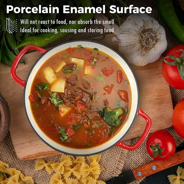 Alt view image 6 of 7 - 3.8 Quart Enameled Cast Iron Braiser Pan with Lid, Shallow Dutch Oven, Red | Self-Basting Lid Helps Retain Moisture, Even Heating for Braising, Roasting & Slow Cooking, Oven-Safe 500°F, Dual Handles