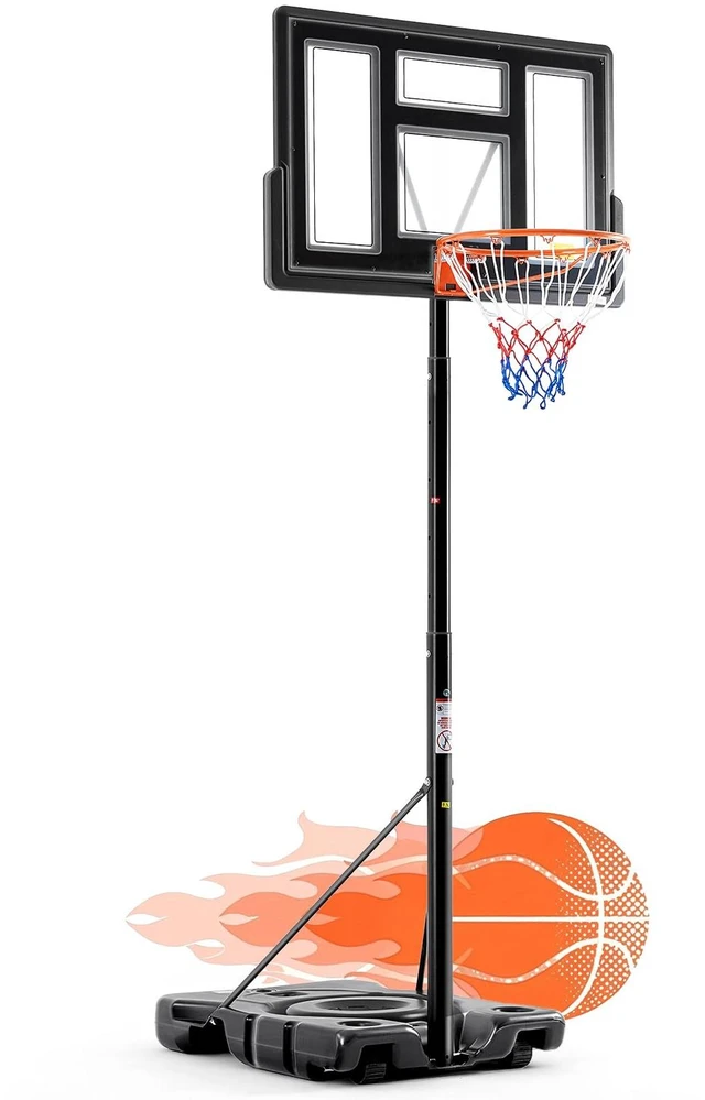Main image of 10FT Adjustable Height Portable Basketball Hoop Outdoor for Adult, 44 Inch Shatterproof Backboard w/Shock Absorbent Rim, Fillable Base, 2 Wheels for Swimming Pool/Indoor, Metal, Classic Black
