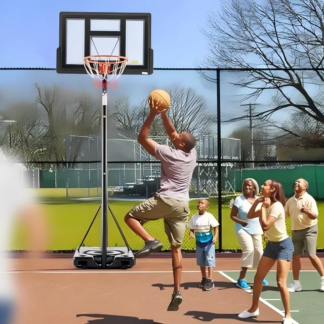 Alt view image 7 of 7 - 10FT Adjustable Height Portable Basketball Hoop Outdoor for Adult, 44 Inch Shatterproof Backboard w/Shock Absorbent Rim, Fillable Base, 2 Wheels for Swimming Pool/Indoor, Metal, Classic Black