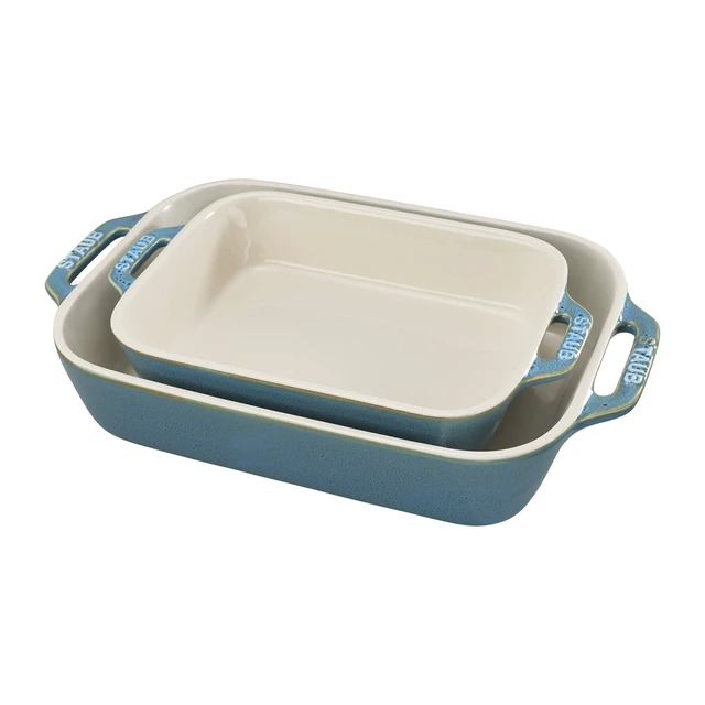 Main image of 2-Pc Ceramic Baking Dish Set, Oven Safe Up To 570°F, Turquoise | Oven-to-Table for Casseroles, Lasagnas, & Roasting. Dishwasher Safe. Includes Baking Dish: 7.5 x 6" & 10.5 x 7.5"