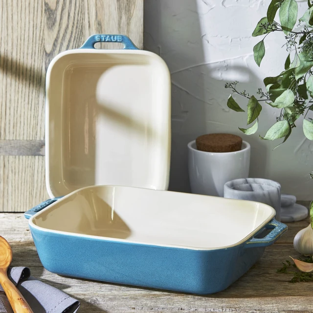 Alt view image 4 of 5 - 2-Pc Ceramic Baking Dish Set, Oven Safe Up To 570°F, Turquoise | Oven-to-Table for Casseroles, Lasagnas, & Roasting. Dishwasher Safe. Includes Baking Dish: 7.5 x 6" & 10.5 x 7.5"