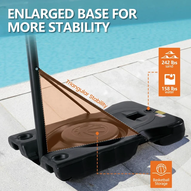 Alt view image 4 of 7 - 6.1-10FT Portable Basketball Hoop Outdoor, Adjustable Height, 44 Inch Shatterproof Backboard/Shock Absorbent Rim, Fillable Base, 2 Wheels for Backyard